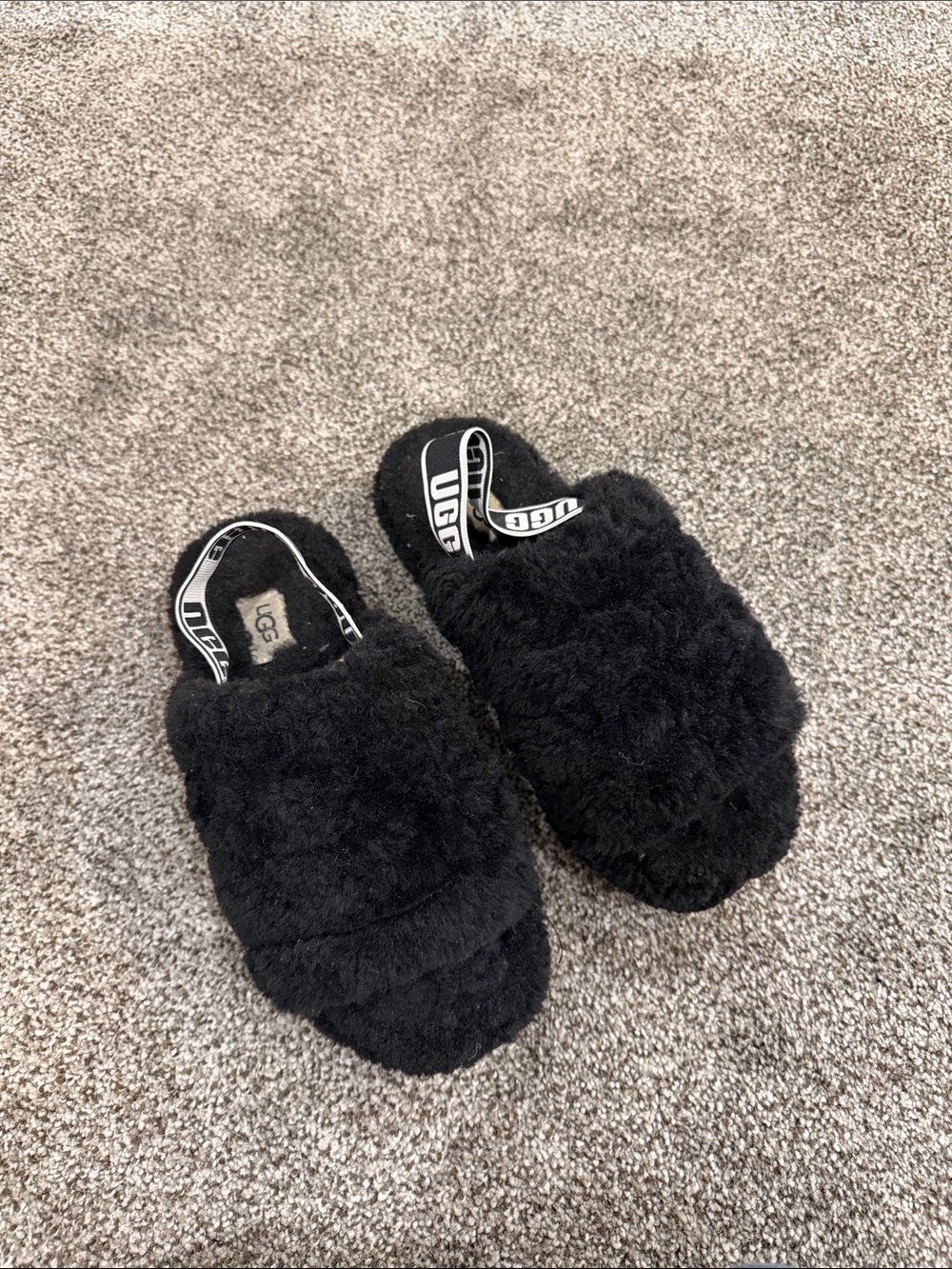 UGG Black Shearling Slide with Branded Heel Strap